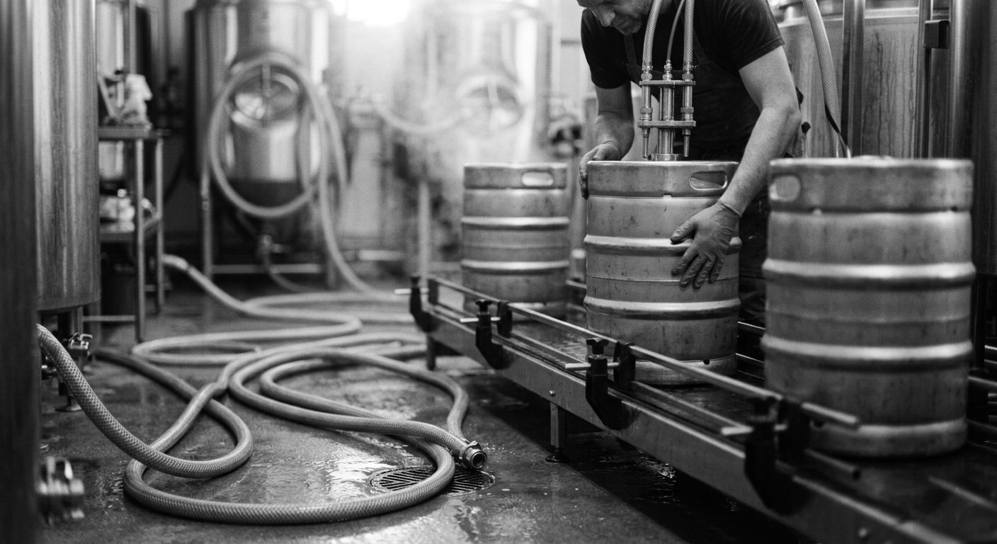Kegs moving along the filling line